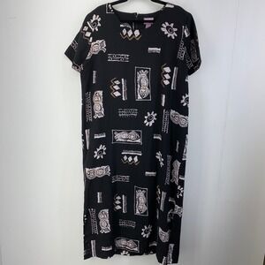 Premier International Womens 1X Maxi Dress Tribal Fish Ethnic Boho 90s Lagenlook